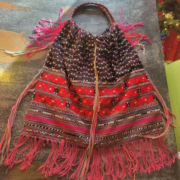 Elliot Mann Oversized Fringe Detail Boho Hippy bag with leather handle - Picture 8 of 14